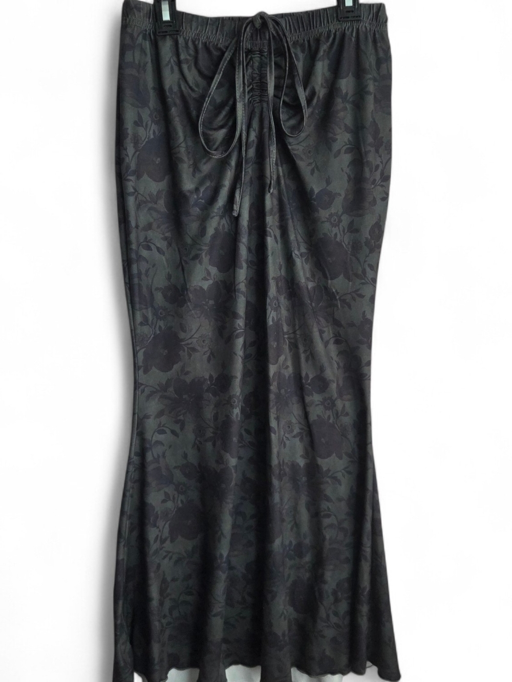 Medium Whimsigoth Dark Floral Ruched Maxi Skirt Grunge Fairycore ROMWE